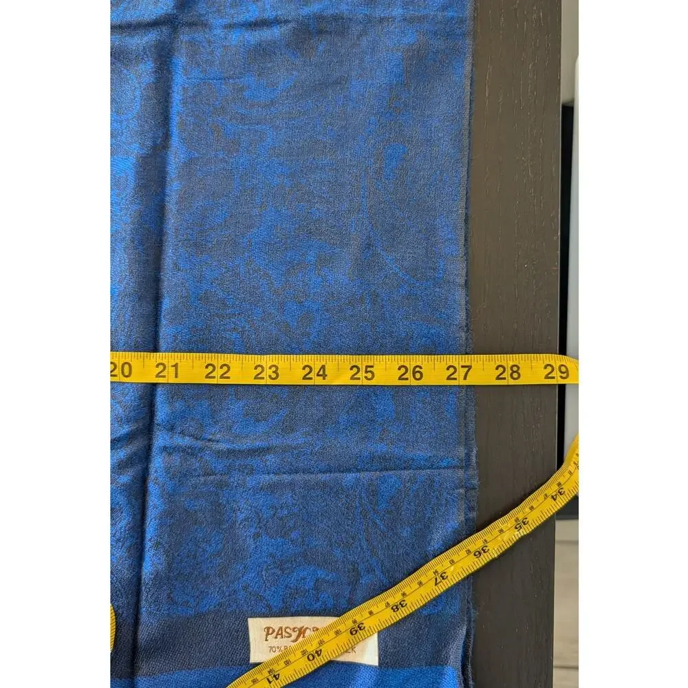 70% Pashmina 30% Silk Blue Black Paisley Shawl Wrap Fringe Scarf